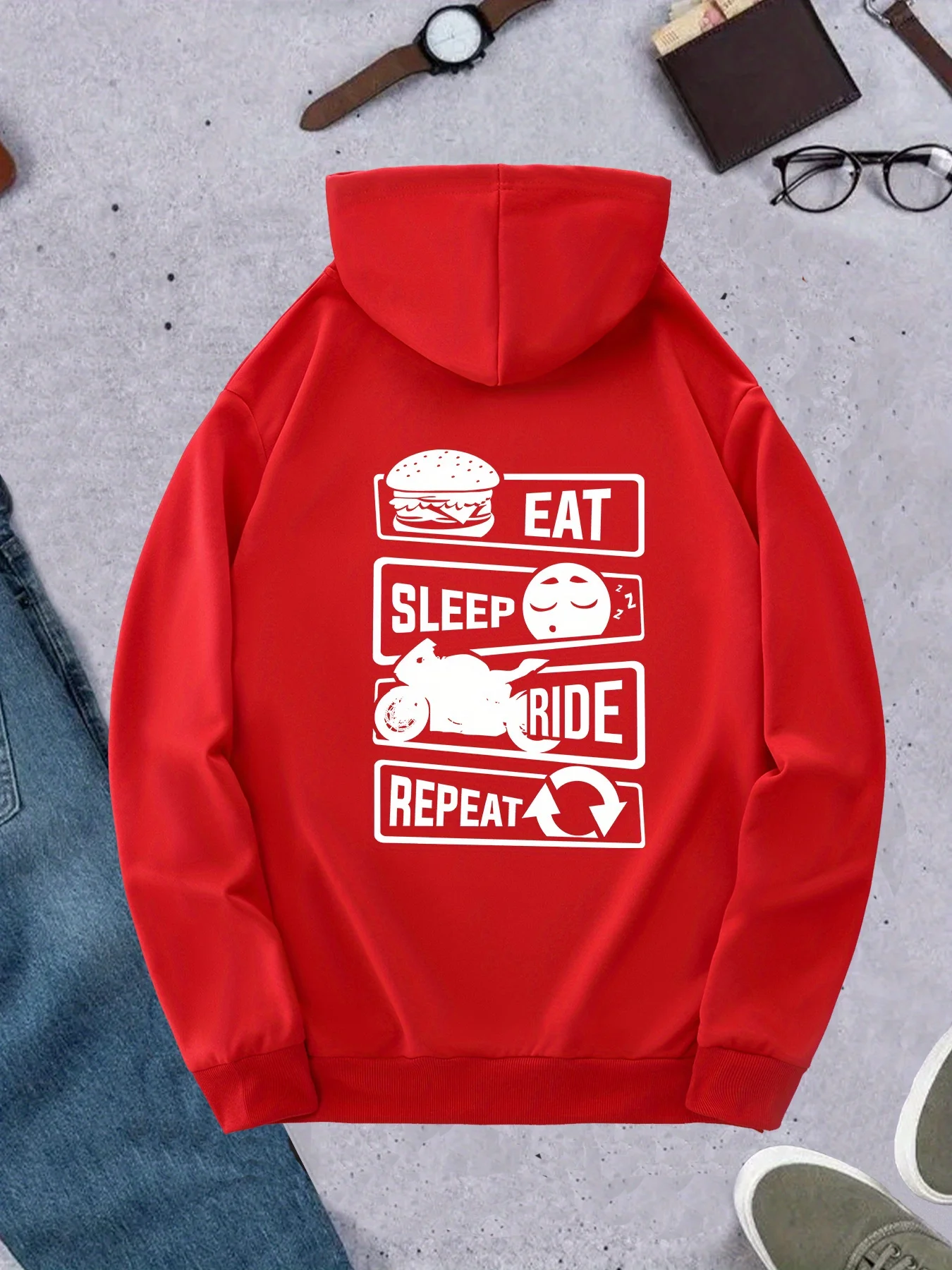 韓国トレンドのメンズパーカー。食べ、眠り、走る、繰り返す。モ - Korean Men Lifestyle のレビューと価格